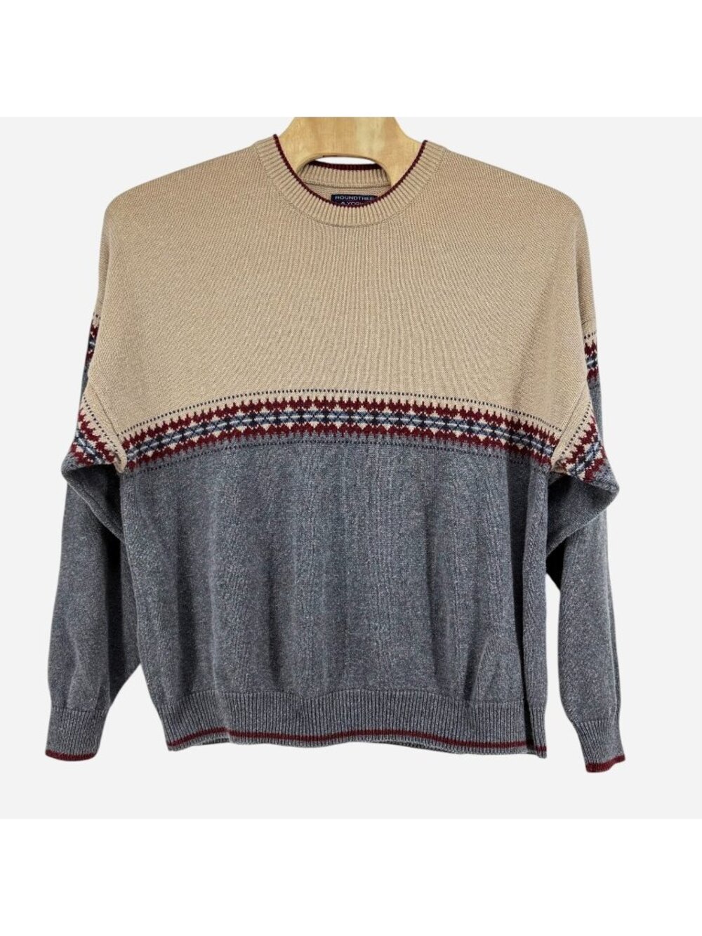 Roundtree & Yorke Big Man 2X Two-Tone Sweater Beige Gray Ramie Cotton Hong Kong